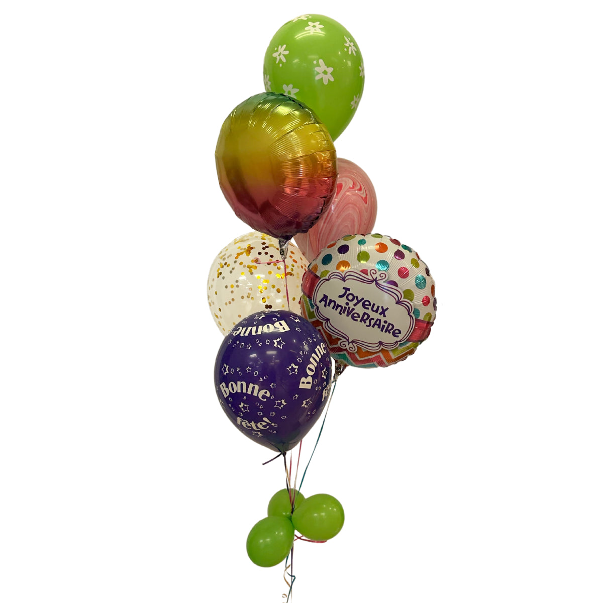 Ballons happy birthday confettis multicolores : décoration de fête