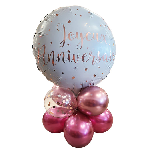 BALLOON BASE - MYLAR 18 IN. HAPPY BIRTHDAY PINK AND WHITE