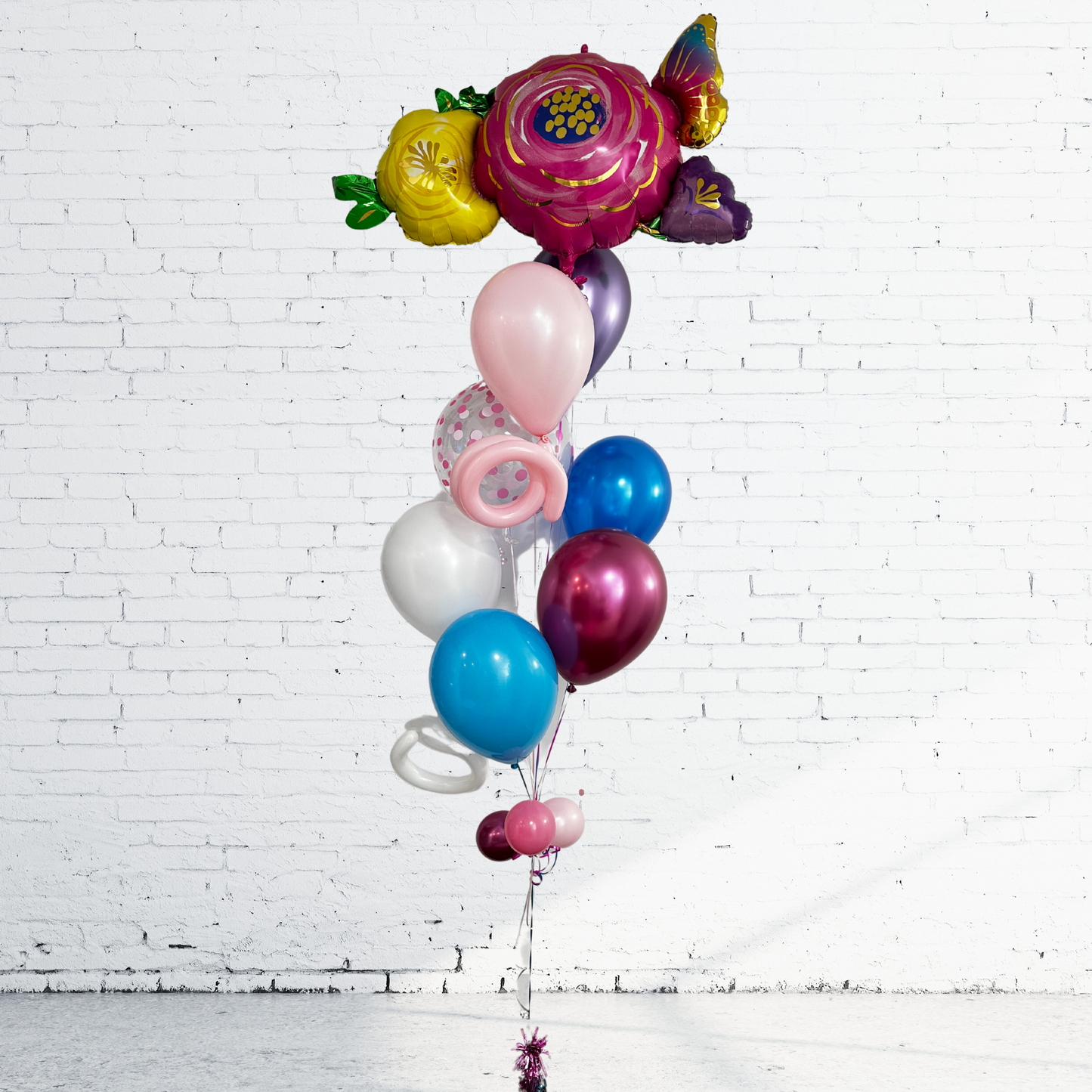 BOUQUET - BALLONS PASTEL, ORBZ A POIS & MYLAR FLEUR 30 PO.