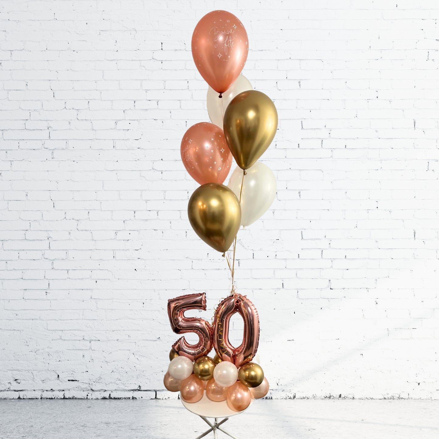 BOUQUET - HAPPY BIRTHDAY BALLOONS ROSEGOLD AND CHAMPAGNE ON DOUBLE BASE