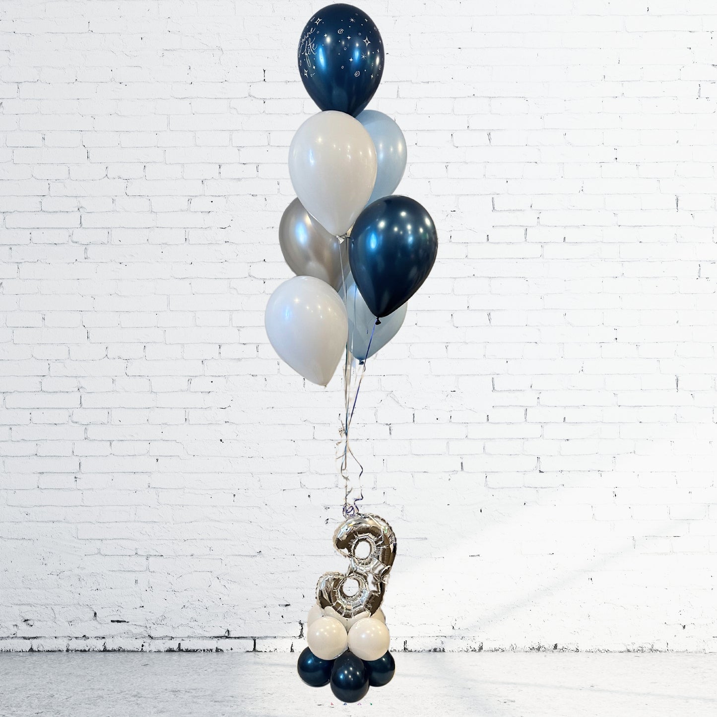 BOUQUET - ROSEGOLD AND WHITE BALLOONS ON NUMBER BASE