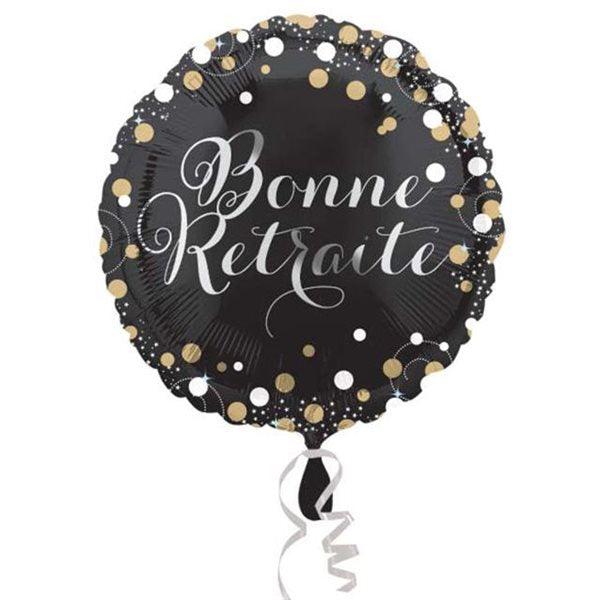 Mylar 18 po. - Bonne Retraite Noir À Pois Or et Blanc