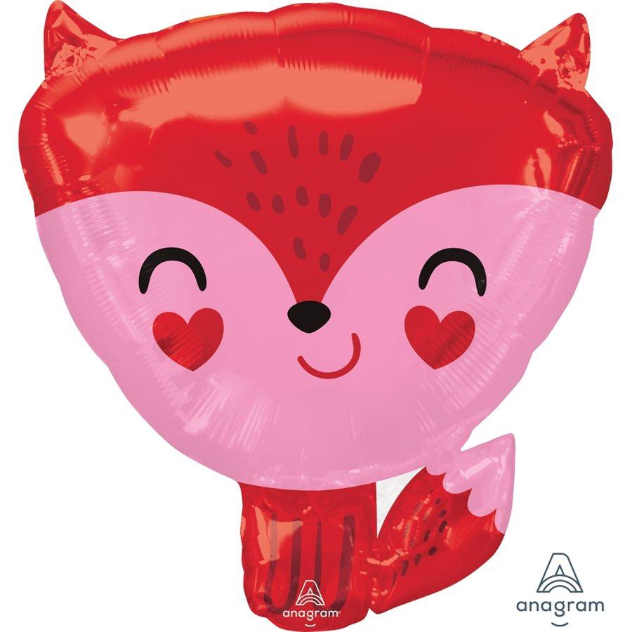 Mylar 18 po. - Renard Rose et Coeurs