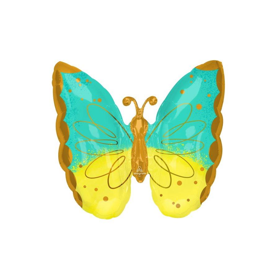 Mylar 25 po. - Papillon Jaune et Vert Menthe