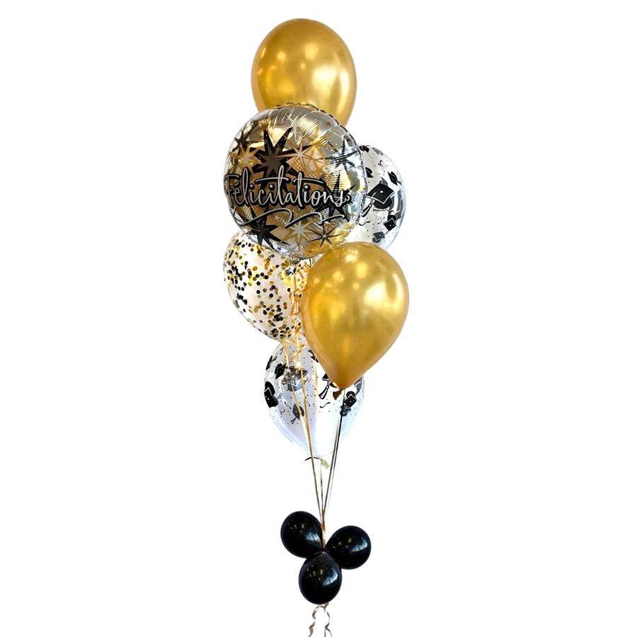 Bouquet de ballons Cheers Champagne Noir Et Or Avec Confettis –  Chant-O-Fêtes Party