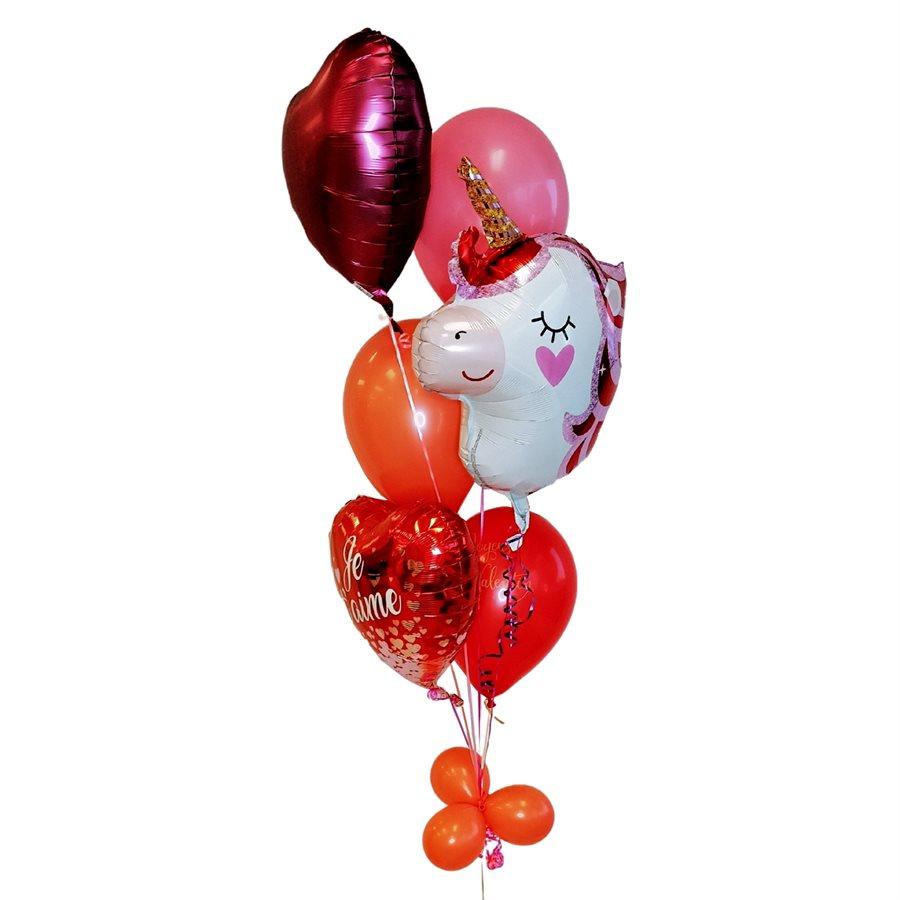 Bouquet de ballons Coeurs 18 Po. Licorne Et Je T'aime – Chant-O-Fêtes Party