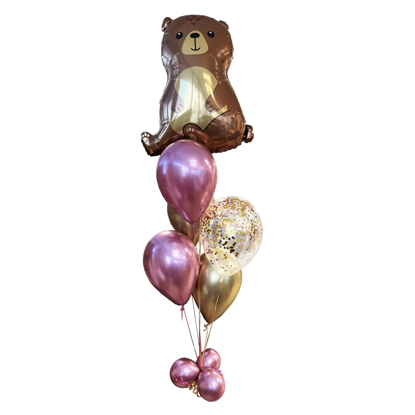 BOUQUET - MYLAR BEAR 34 IN. CHROME BALLOONS AND CONFETTI