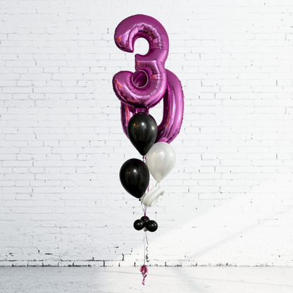 BOUQUET - BALLONS 30 ANS CHIC NOIR, OR ET ARGENT