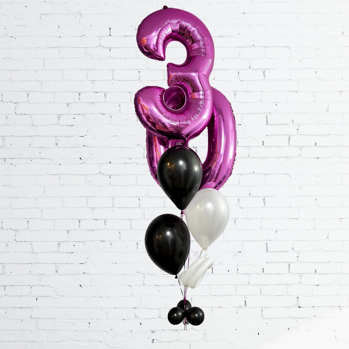 BOUQUET - BALLONS 30 ANS CHIC NOIR, OR ET ARGENT