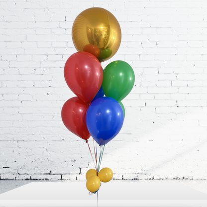BOUQUET – 7 BALLONS AVEC BALLON MÉTALLIQUE ROND (ORBZ)