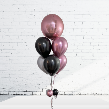 BOUQUET – 7 BALLONS AVEC BALLON MÉTALLIQUE ROND (ORBZ)