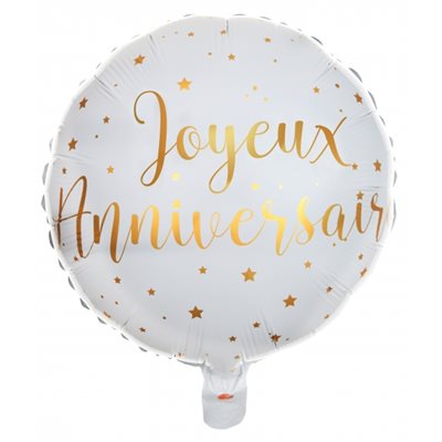 MYLAR 18 PO. - JOYEUX ANNIVERSAIRE DORÉ ET BLANC