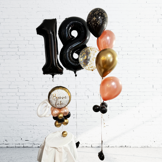BOUQUET DE BALLONS AVEC ÂGE (34PO) ET CENTRE DE TABLE - CLÉ EN MAIN
