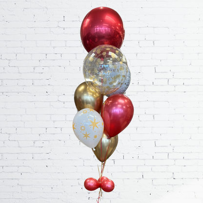 BOUQUET - BALLONS MYLAR DOUBLE ORBZ, ROUGE ET OR