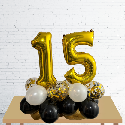 BASE EN BALLONS AVEC CHIFFRE DOUBLE 16 PO. ET CONFETTIS