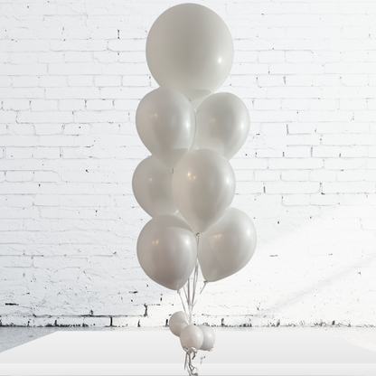 BOUQUET – 10 BALLONS BLANCS AVEC BALLON ROND 24 PO