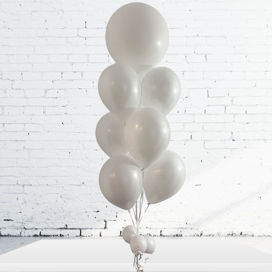 BOUQUET – 10 BALLONS BLANCS AVEC BALLON ROND 24 PO