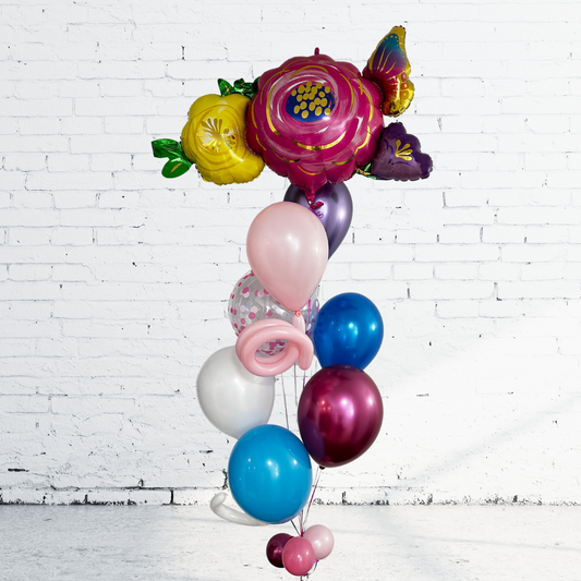 BOUQUET - BALLONS PASTEL, ORBZ A POIS & MYLAR FLEUR 30 PO.