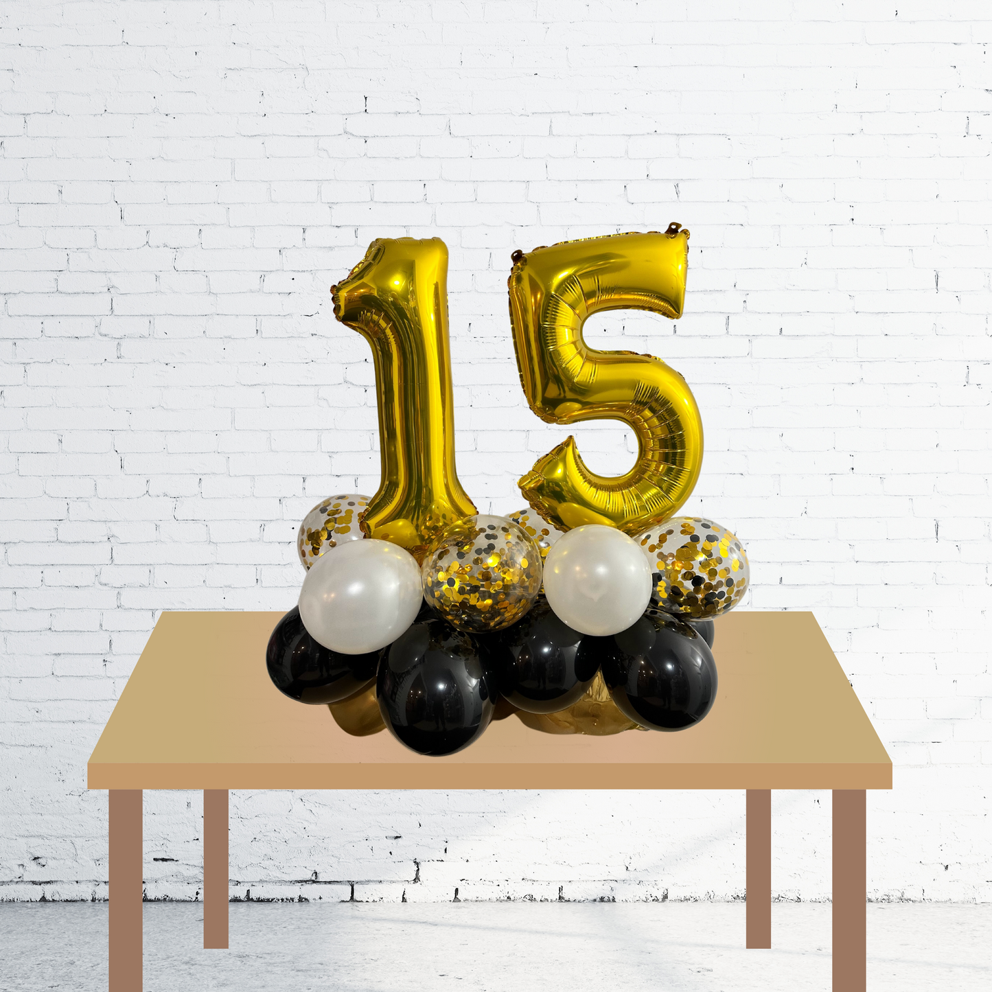 BASE EN BALLONS AVEC CHIFFRE DOUBLE 16 PO. ET CONFETTIS