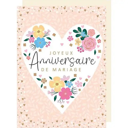 CARTE GÉANTE - JOYEUX ANNIVERSAIRE DE MARIAGE! - COEUR ET FLEURS