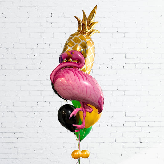 BOUQUET - BALLONS FLAMANT ROSE ET ANANAS