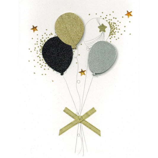 GIANT CARD - GOLD, SILVER AND BLACK BALLOONS