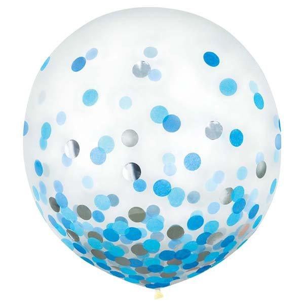 Ballons 24 po. Avec Confettis 2/pqt - Bleu et Argent