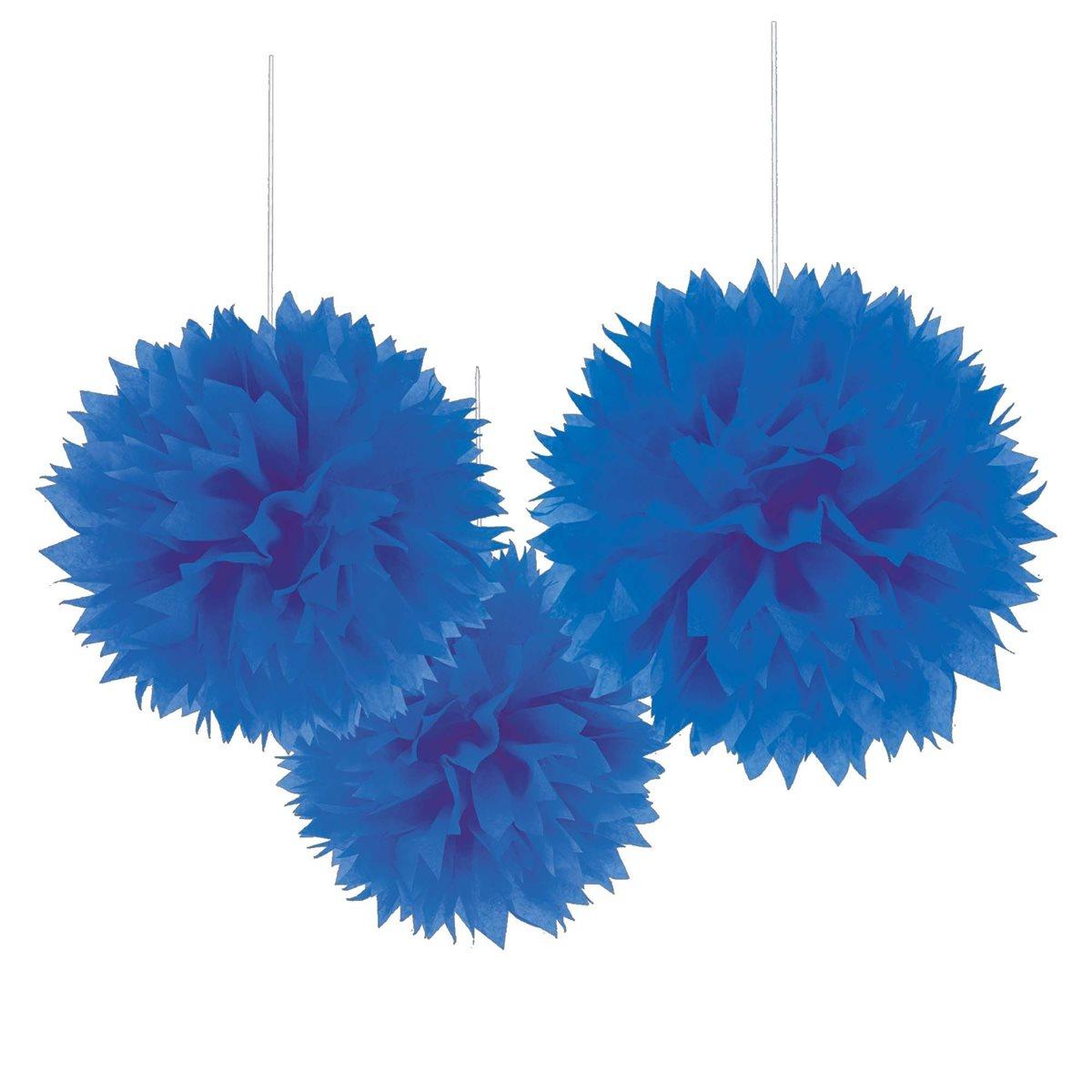 Boules de Papier Décoratives 3/pqt - Bleu Royal Éclatant