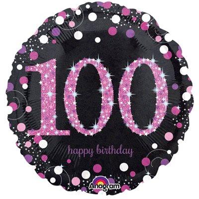 Mylar 18 po. - 100 Happy Birthday Rose Étincelant
