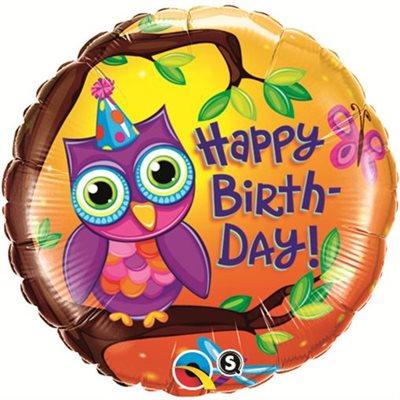 Mylar 18 po. - Happy Birthday Hibou