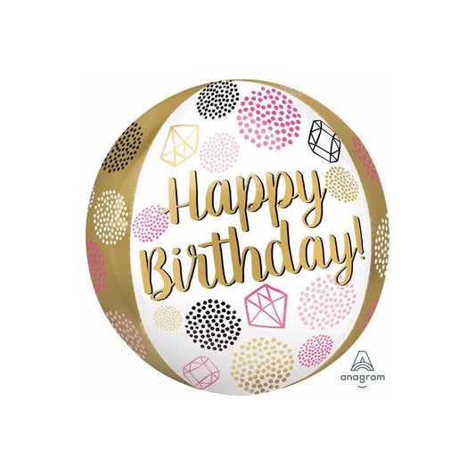 Mylar Orbz 16 po. - Happy Birthday Or