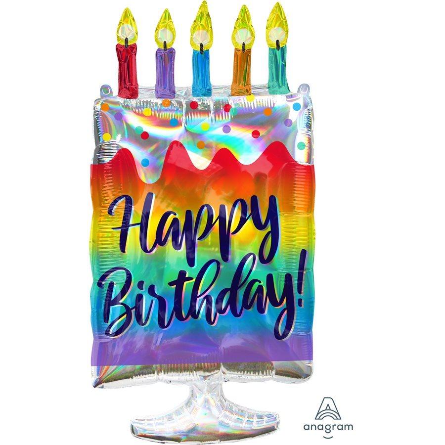 Mylar 30 po. - Gâteau Arc-en-ciel Iridescent Happy Birthday