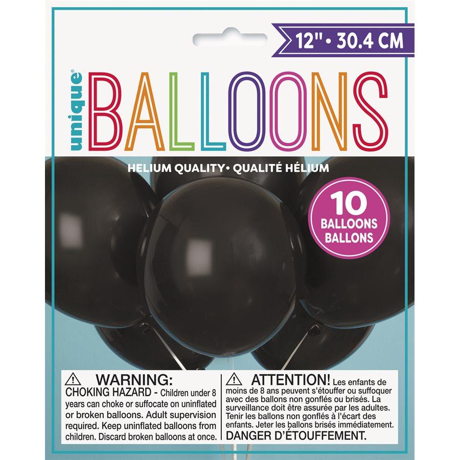 Ballons 12 po. 10/pqt - Noir
