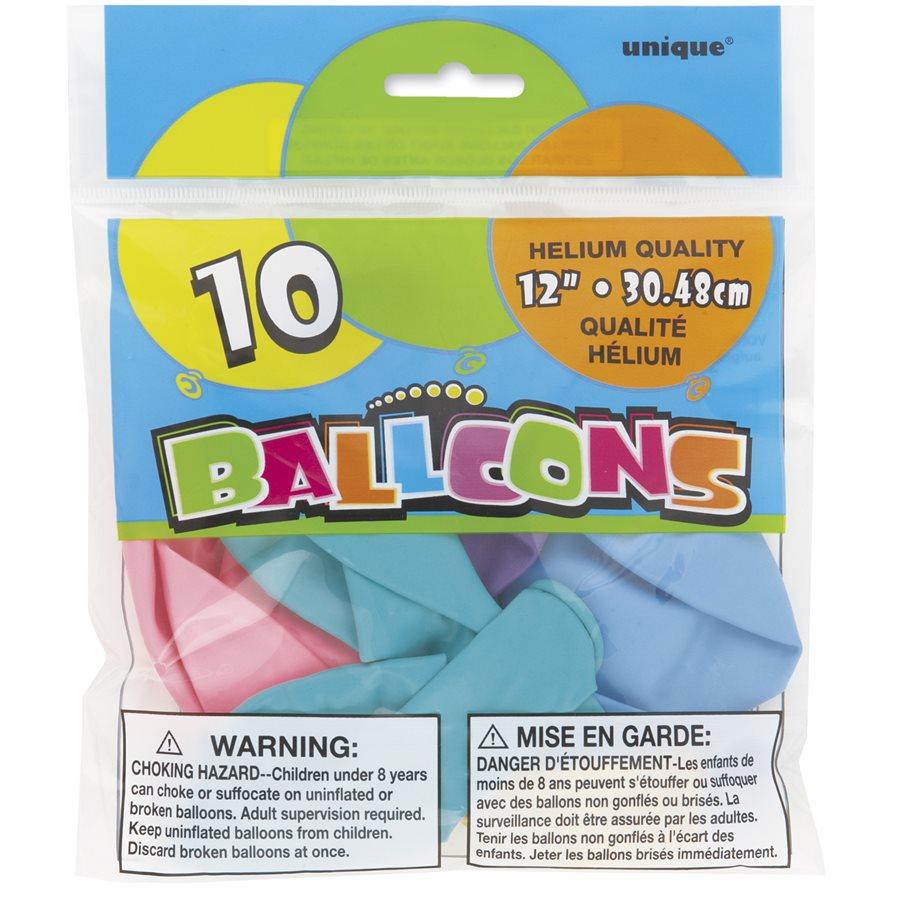 Ballons 12 po. 10/pqt - Couleurs Pastels