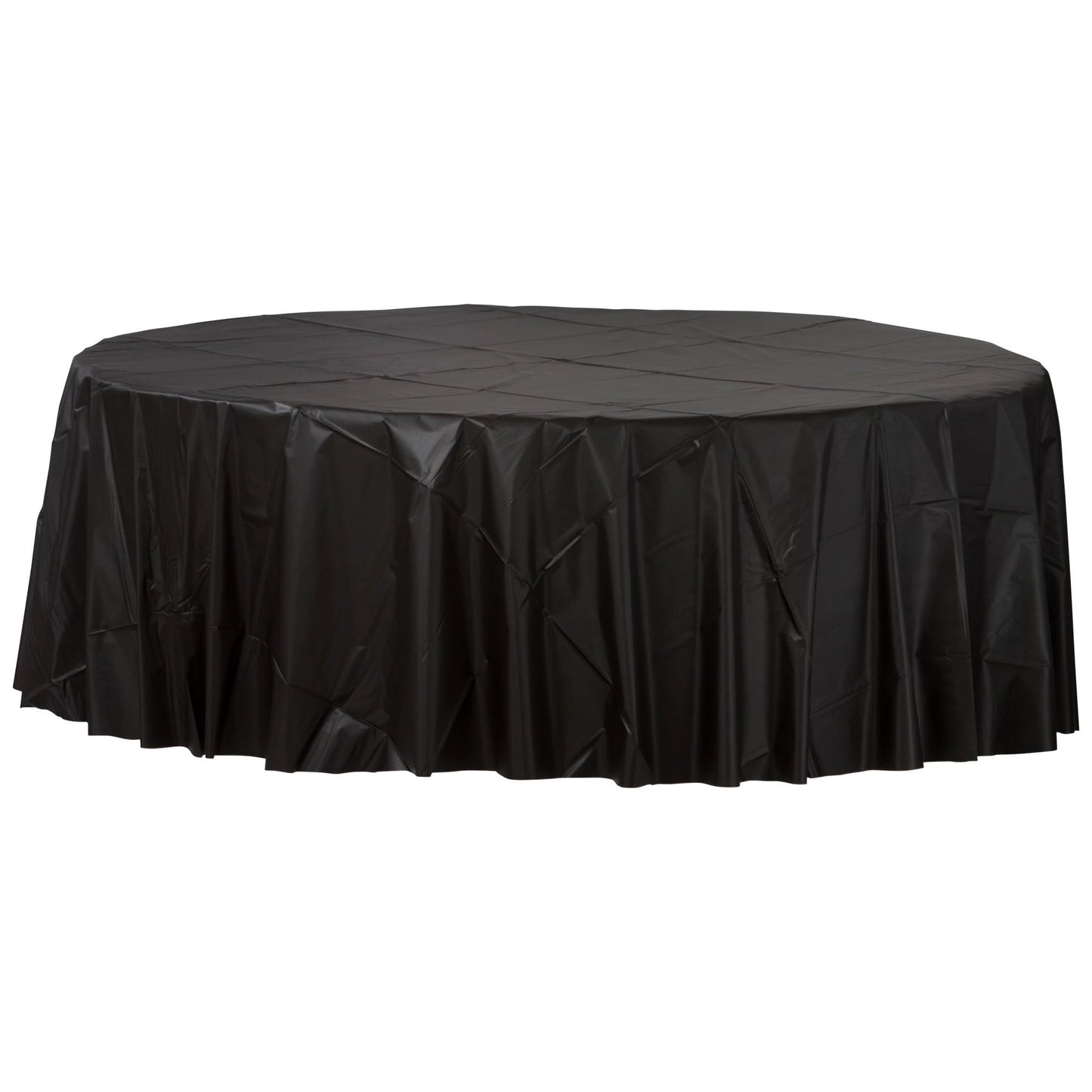 BLACK - ROUND PLASTIC TABLECLOTH 84 IN.