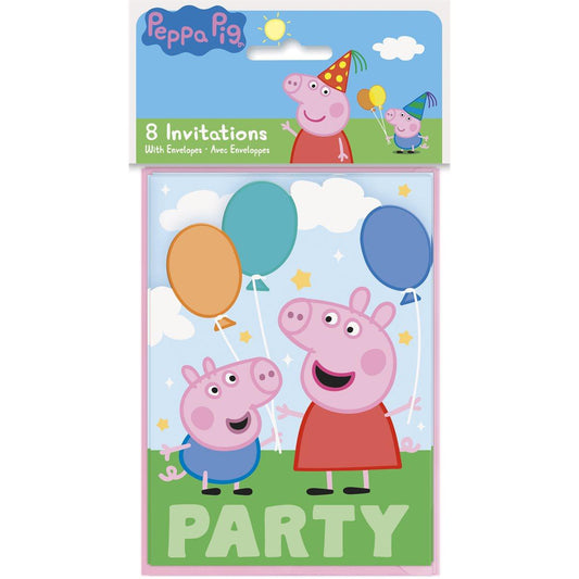 PEPPA PIG - CARTES D'INVITATION 8/PQT - Ballons par Chant-O-Fêtes Party