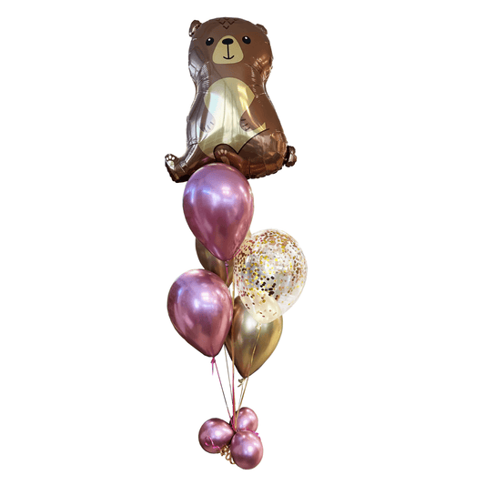 BOUQUET - MYLAR BEAR 34 IN. CHROME BALLOONS AND CONFETTI 