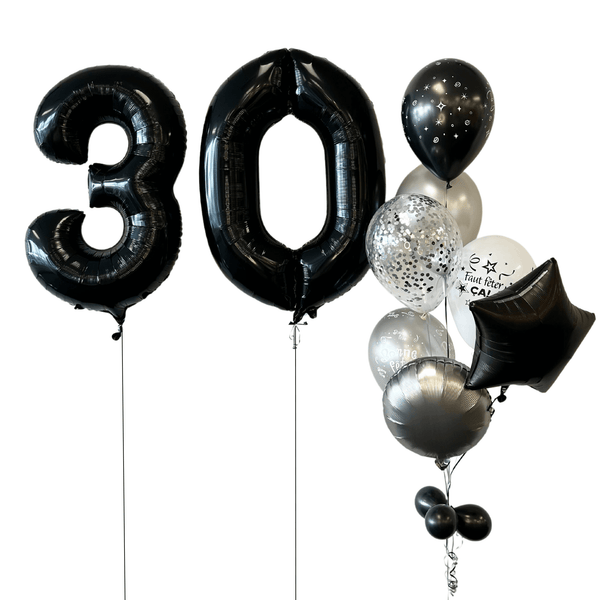Bouquet de ballons 30 Ans Chic Noir, Or Et Argent – Chant-O-Fêtes
