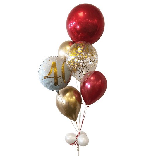 BOUQUET - RED ORBZ MYLAR BALLOONS AND SPARKLING GOLD AGE 