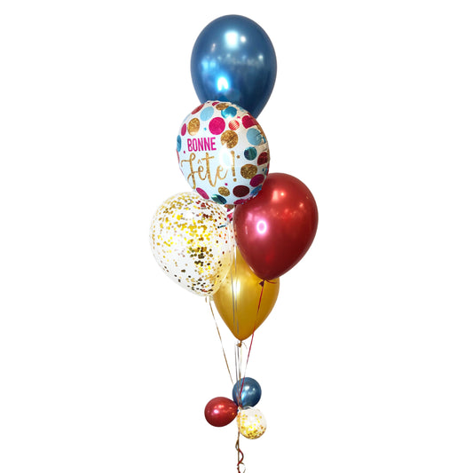 BOUQUET - HAPPY BIRTHDAY MYLAR BALLOONS WITH CONFETTI AND CHROME 