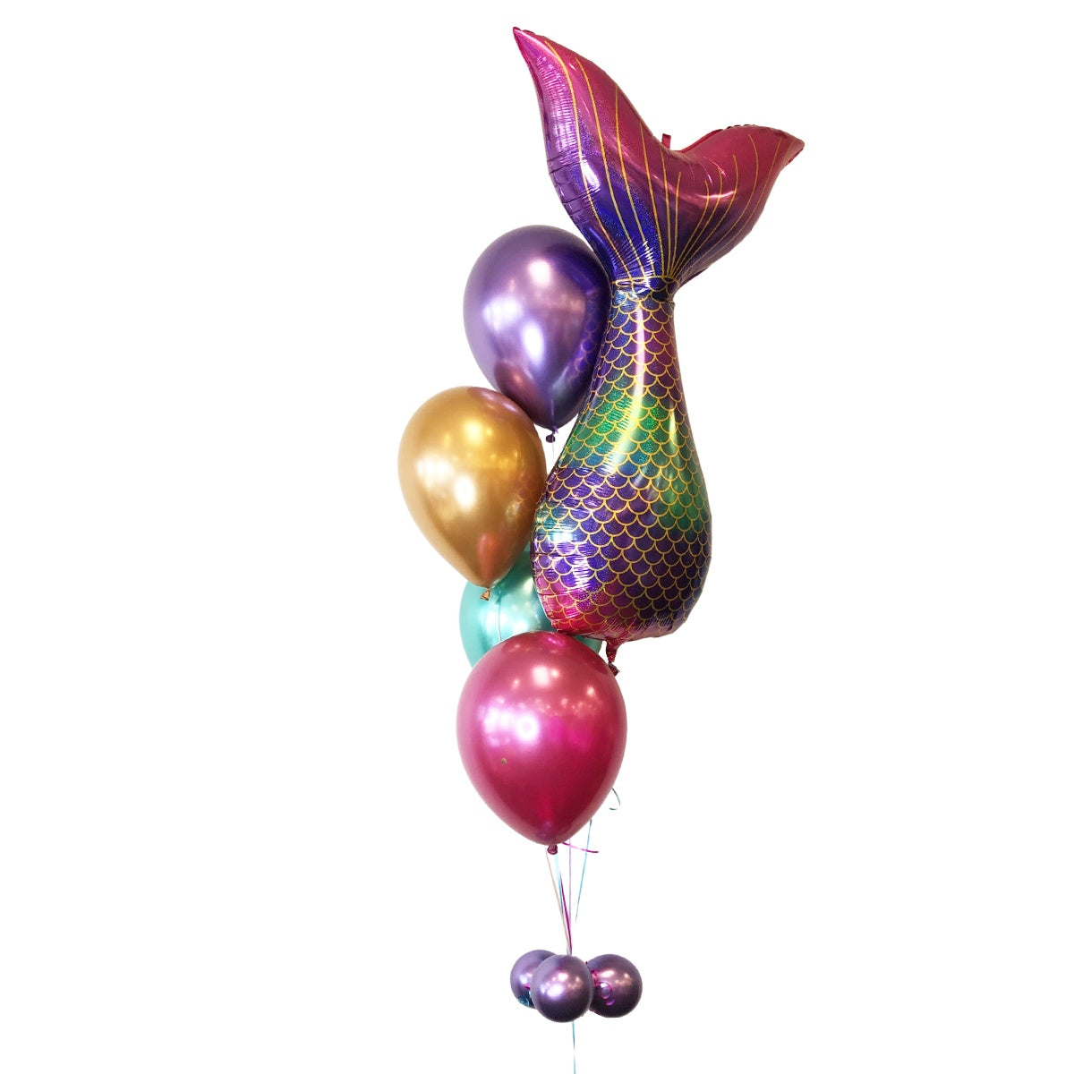 BOUQUET - MYLAR BALLOONS MERMAID TAIL AND CHROME BALLOONS 