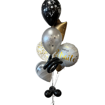 Bouquet de 8 ballons noir, or et argent 27 cm - Vegaooparty